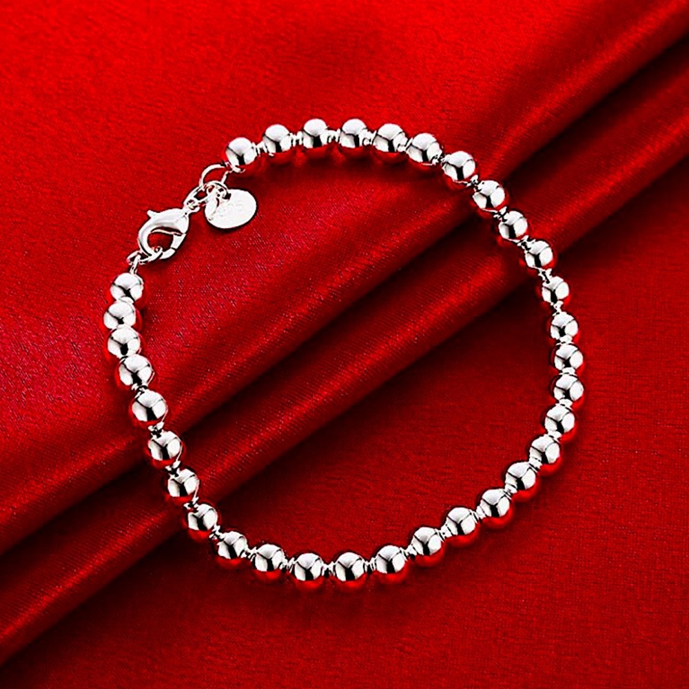 Beaded Ball Sterling Silver Necklace Matching Bracelet Set 4mm - Picture 5 of 8